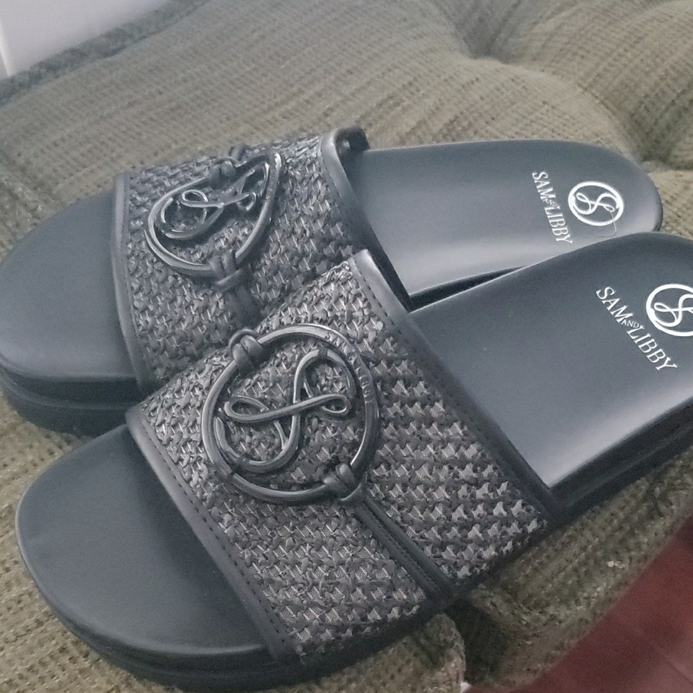 Sam & Libby Charcoal Woven Slide Sandals